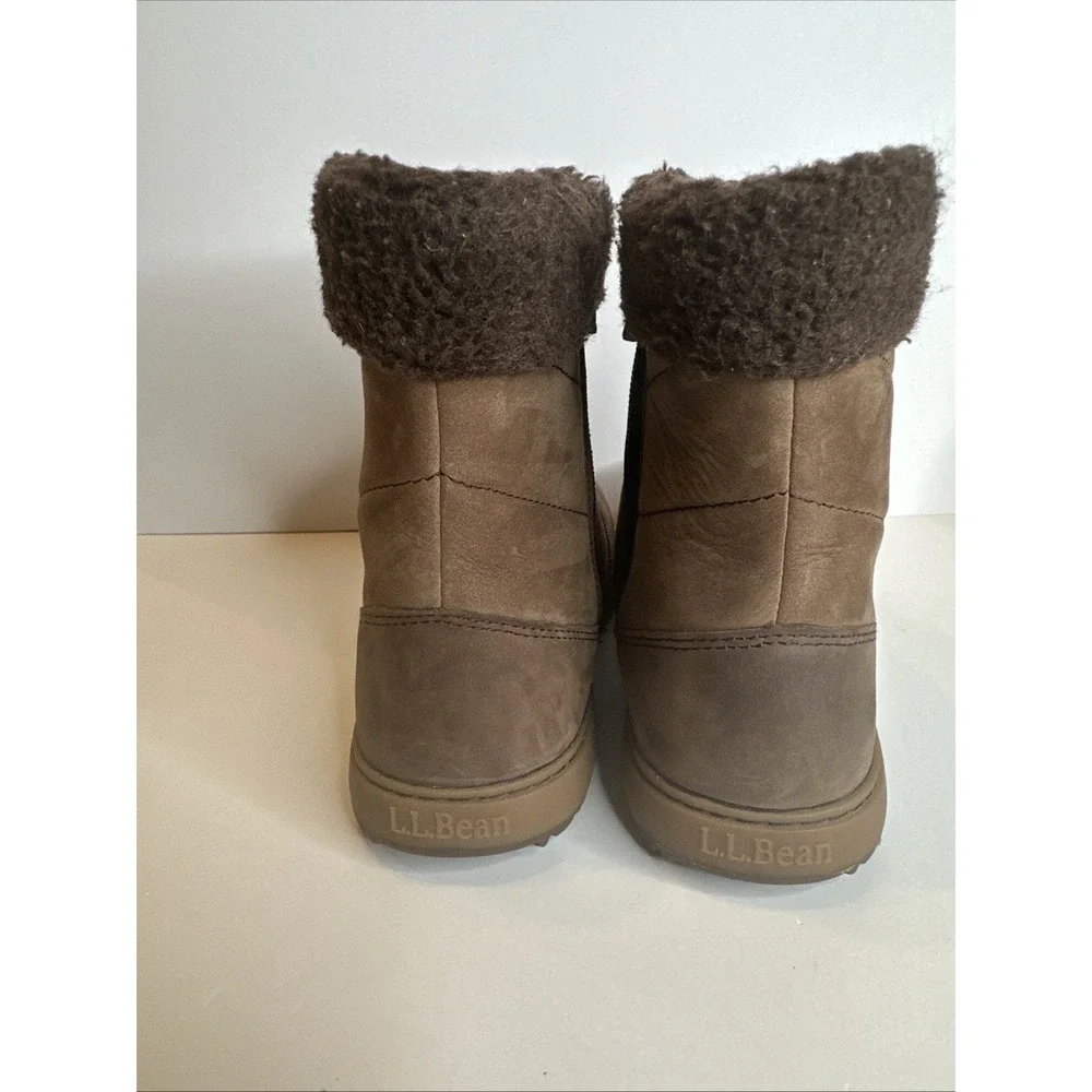 LL Bean 7 M Women's Mountainside Boots‎ Mid Fleece-Lined Brown Side Zip